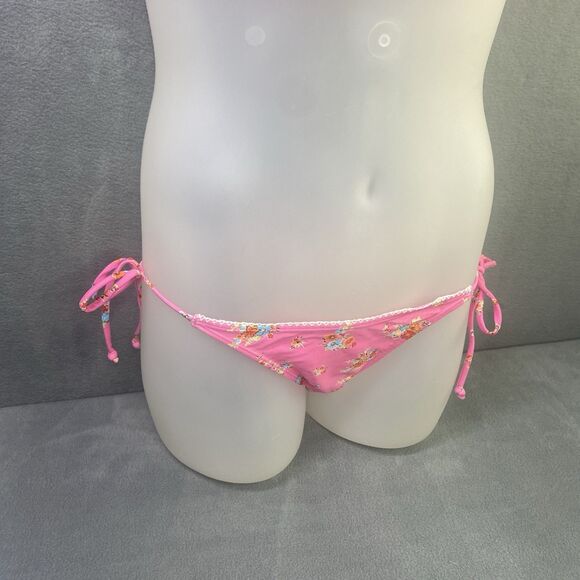 AGUA DOCE Brazilian 2-pc Bikini Size Large Pink Flowers Lace Trim Hip Tie - Picture 5 of 12
